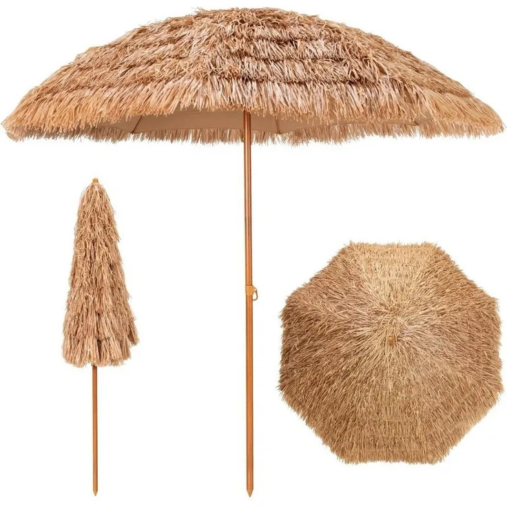 KOMFOTTEU Sonnenschirm Hawaii, Strohschirm 205cm, tragbarer,mit 8 Rippen