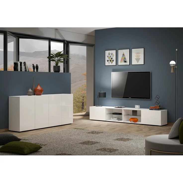 Lowboard >Mister< in weiss, Lack Hochglanz - 225x40x38cm (BxHxT) – Bild 6