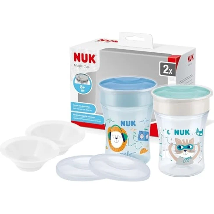 NUK Trinklernbecher NUK Magic Cup 2er – Löwe & Katze 230ml + Zubehör, BPA-frei – Bild 1