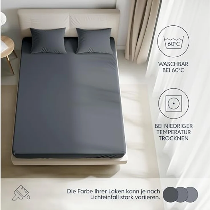 Dreamzie Premium Spannbettlaken 70x200 cm, Spannbetttuch für Dicke Matratzen bis zu 12 cm, Bettlaken 100% Jersey Baumwolle, 150 g/m², Oeko-TEX Zertifiziert - Dunkelgrau – Bild 6