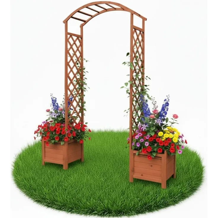 Rosenbogen 179x206CM aus Holz Gartenbogen inkl. 2 Blumenkübel Rankhilfe Halbbogen - Melko