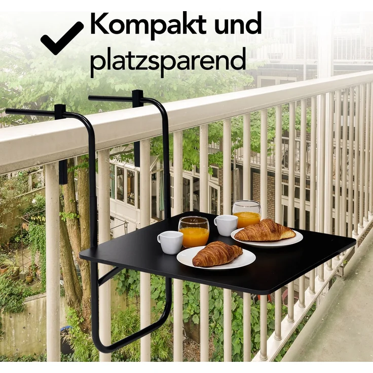 Infinity Goods Balkontisch – klappbar – 60 x 60 cm – verstellbar – hängend – schwarz – Bild 2