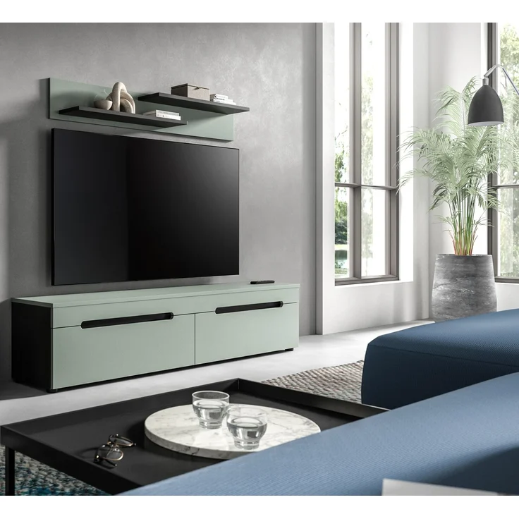 TV Lowboard inkl. Wandboard (B/H/T: 170x38x33 cm) in Smoke Green Nachbildung – Bild 5