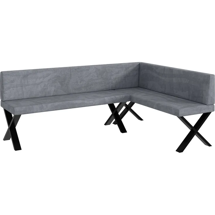 MEBLINI Eckbank für Esszimmer - Küchenbank - Essecke - Sitzecke Küche - TONI - X-Beine 142x196x87cm Rechts - Grau Samt