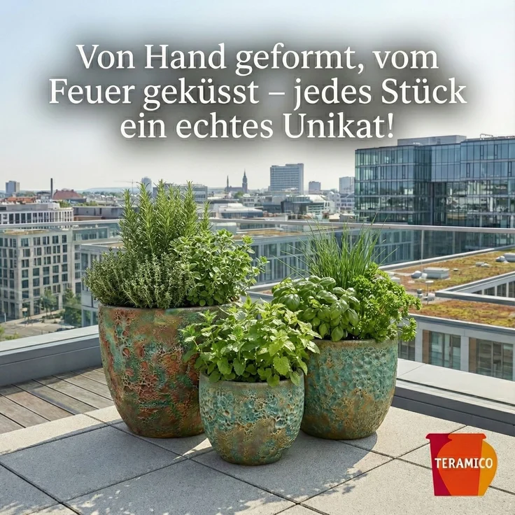 Blumentopf Eggpot Lava Grün Ø 38cm Keramik - Struktur Übertopf geschliffen Unikat – Bild 3