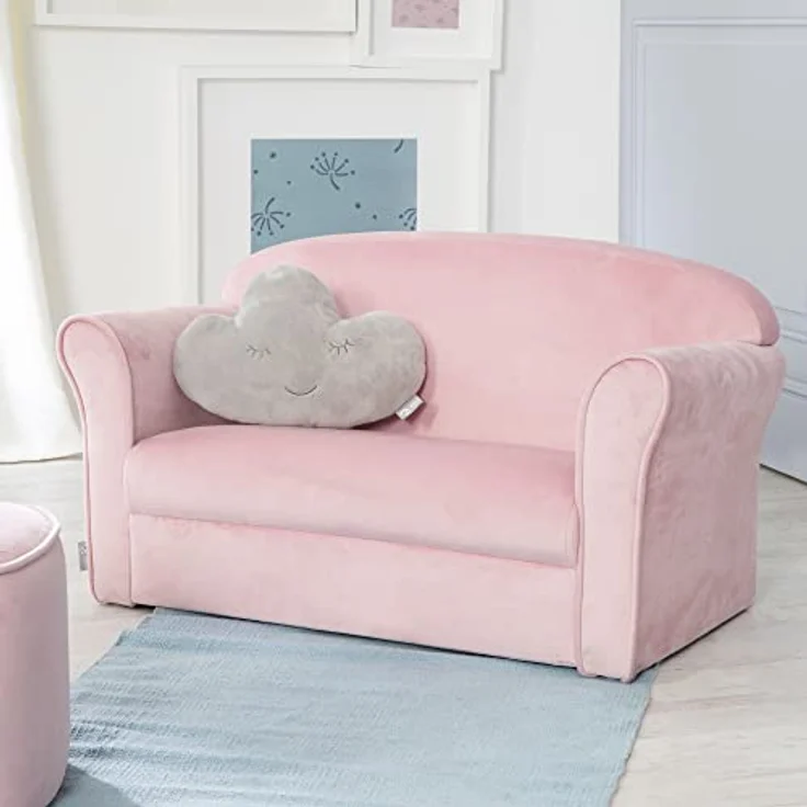 roba Kindersofa 'Lil Sofa' mit Armlehnen - Bequeme Kindercouch mit Samtstoff - Rosa – Bild 3