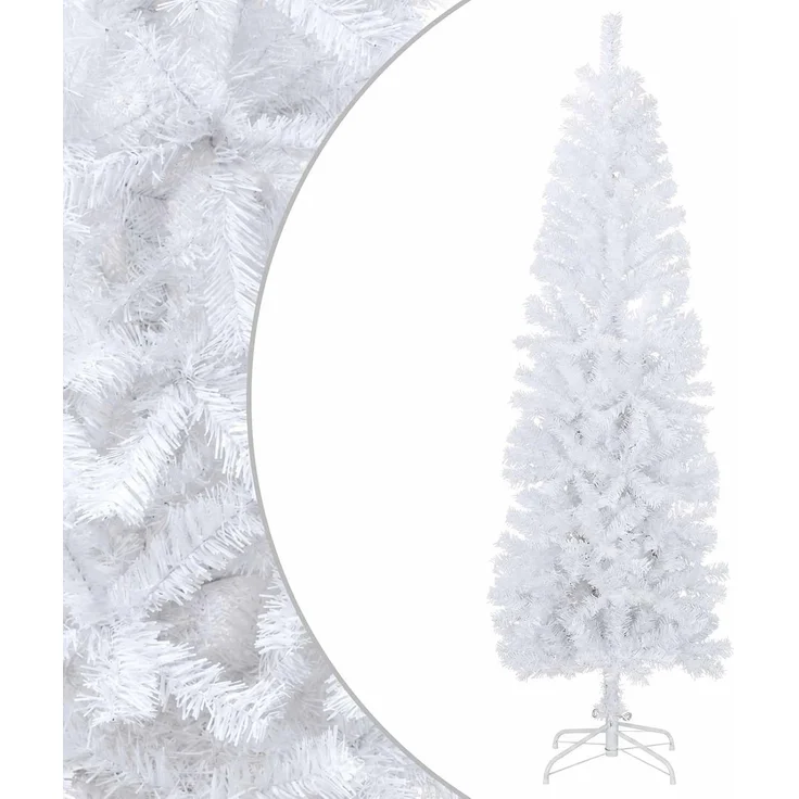 vidaXL Künstlicher schlanker Weihnachtsbaum 180 cm PVC und Stahl Weiß 42055242 – Bild 1