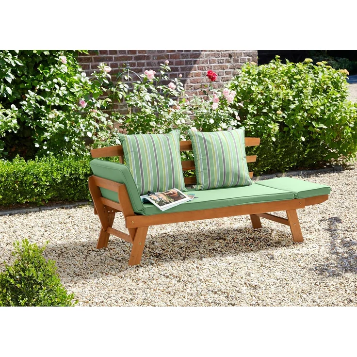 Greemotion 'Hawaii' Multifunktionsbank, klappbare Armlehnen, Akazienholz FSC® natur / grün, 198 x 78 x 68 cm – Bild 2