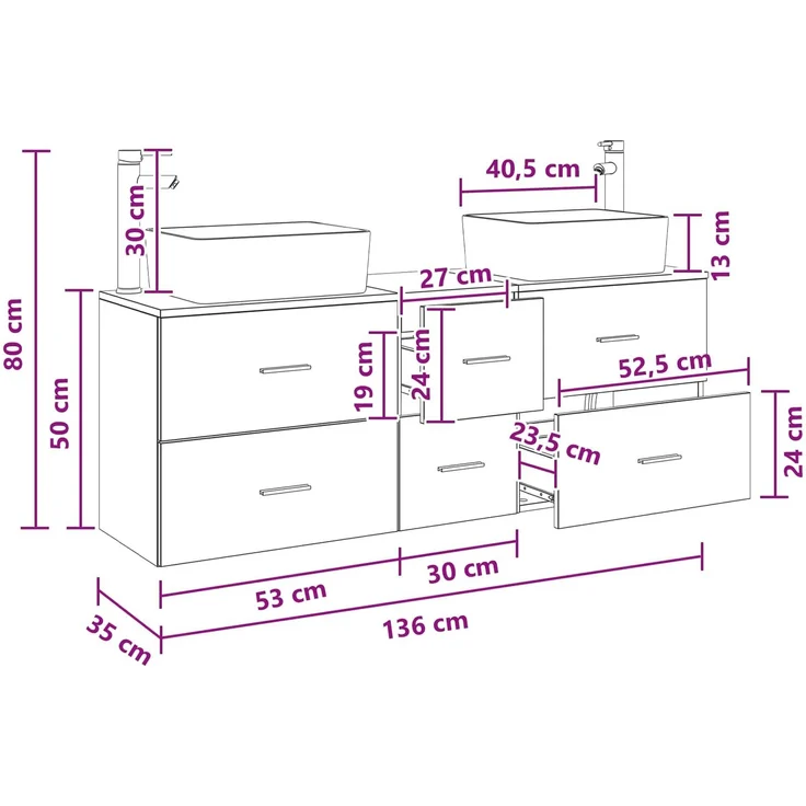 vidaXL Badezimmerschrank-Set 3 stk. Sonoma-Eiche 136 x 35 x 80 cm 3405861 – Bild 11