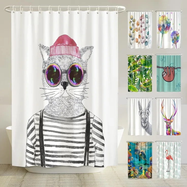 arteneur® - Hipster Katze Berlin - Anti-Schimmel Duschvorhang 180x180 - Recycelt mit Öko-Tex Standard 100 - Beschwerter Saum, Blickdicht, Wasserdicht, Waschbar, 12 Ringe & E-Book