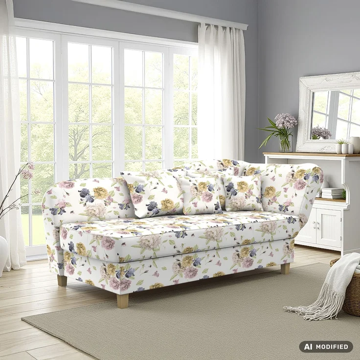 Max Winzer Recamiere mit Armteil rechts klappbar 'Selma', Flachgewebe beige geblümt, 82 cm x 88 cm x 190 cm – Bild 7