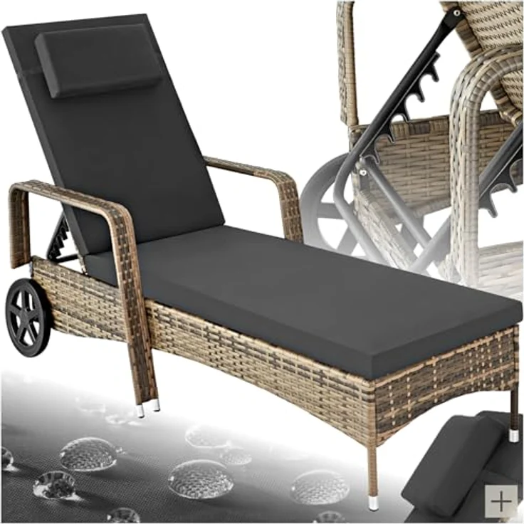 tectake Gartenliege Rattan Sonnenliege, 1, 1 St, 1tlg, widerstandsfähig – Bild 2