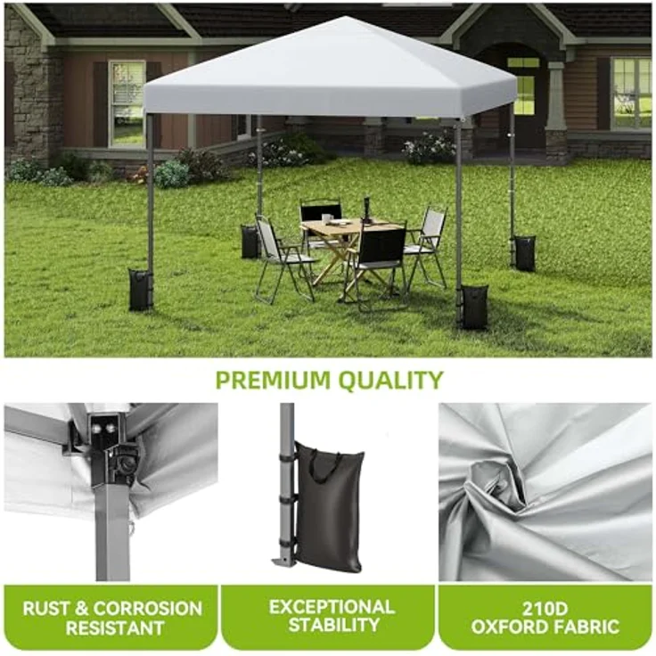 YITAHOME 3x3 m Pop-Up Pavillon | wasserdicht Faltpavillon | Anti-UV Gartenzelt Partyzelt | mit Tragetasche und Seilen | für Terrasse Strand Camping Markt Festival (Weiß+Einteiliges Tuch) – Bild 5