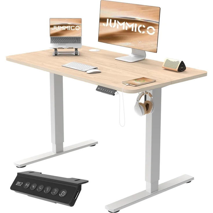 JUMMICO Schreibtisch Höhenverstellbar Elektrisch, Ergonomischer Steh-Sitz Tisch mit Tischplatte, Höhenverstellbarer Computertisch, Höhenverstellbarer Schreibtisch Adjustable Desk,100x60 cm, Beige – Bild 1