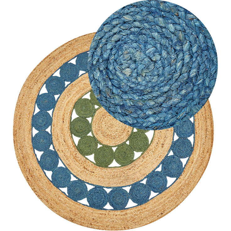 Teppich Jute blau grün ⌀ 140 cm Kurzflor HOVIT