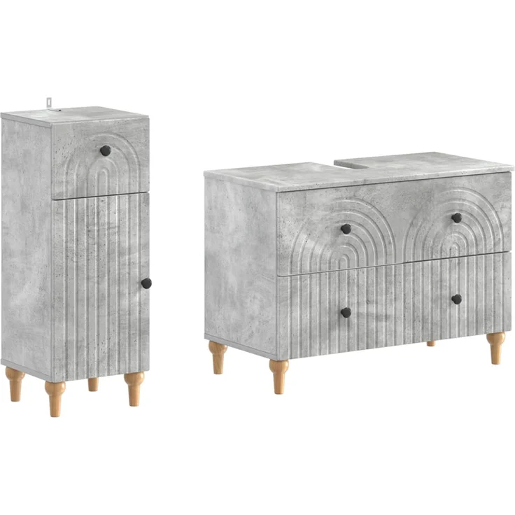 vidaXL 2-teiliges Badezimmer Schrank Set ALKMAAR Betongrau 3417669 – Bild 2