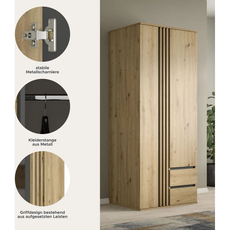 Tofta Kleiderschrank 2-türig in Artisan Eiche Nachbildung – Bild 10
