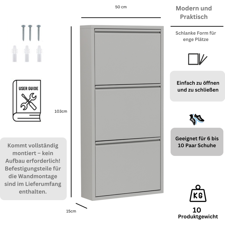 Schuhkipper, Metall 50 x 15 x 103,5 cm, grau RAL 7035 – Bild 4