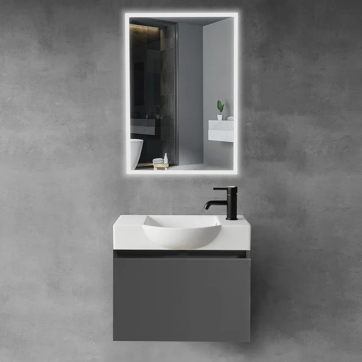Alpenberger Badmöbel-Set Waschbecken mit Unterschrank 55 cm Breit, (Waschtischunterschrank, Badezimmerschrank Klein), Badschrank Hängend mit Badspiegel – Bild 1
