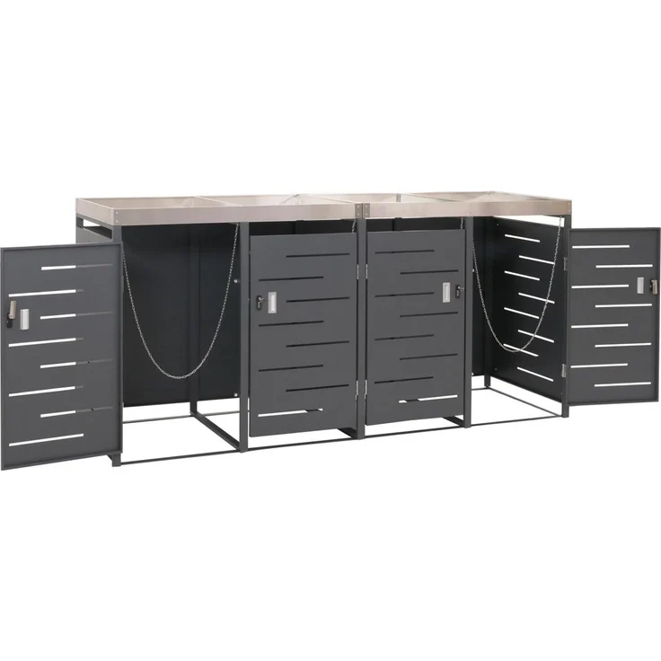 4er-Mülltonnenverkleidung HWC-H40, Mülltonnenbox, Pflanzkasten Edelstahl-Metall-Kombi 92kg 125x264x84cm erweiterbar – Bild 5