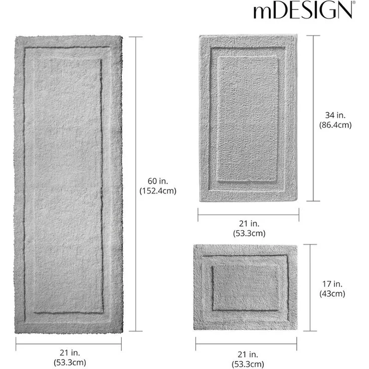 mDesign Badteppich Duschvorleger Fußmatte Mikrofaser 3er Set rutschfest grau – Bild 2