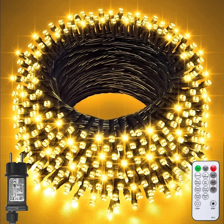 Jsdoin 100/200/300/400/600er Led Lichterkette Außen, Wasserdicht 8 Modi Warmweiß Lichterkette Innen Strom mit Timer Speicherfunktion für Weihnachten Party, Weihnachtsbaum,Garten, Hochzeit – Bild 1
