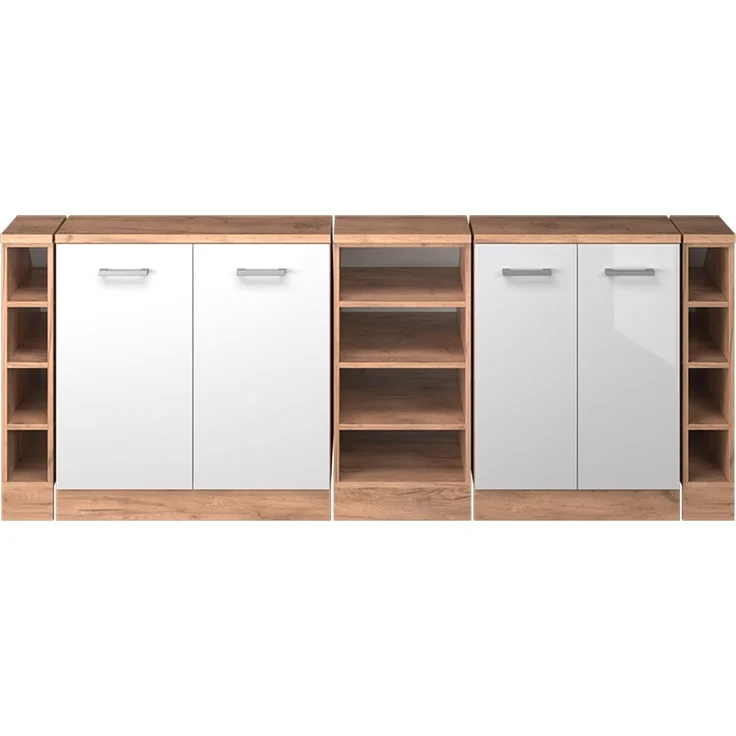 Küchenschrank für Dachschrägen R-Line Weiß Hochglanz 210 cm 5er Set Schrankkorpuss 60 cm Tiefe Vicco – Bild 3