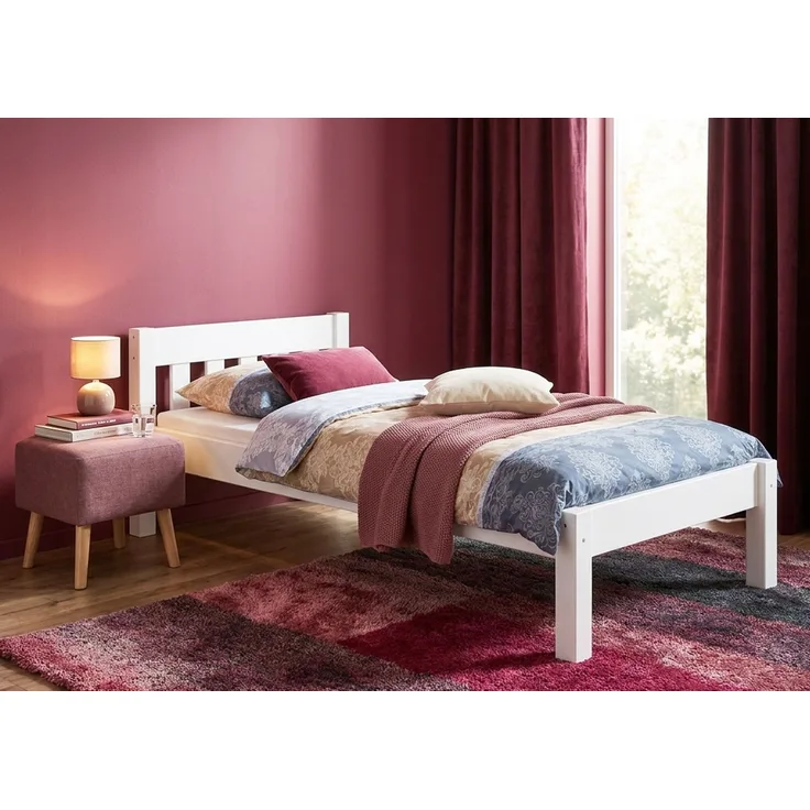 Erst-Holz Einzelbett Weiß 80x200 Bett, Rollrost Senkrechte Balken