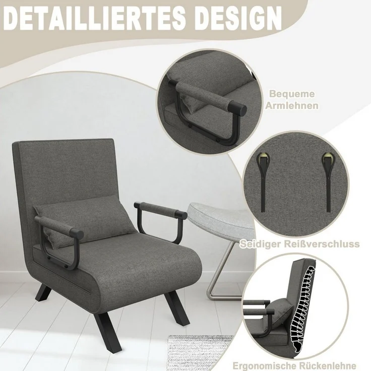 FIVMEN Sessel 3 in 1 Schlafsessel Schlafsofa Klappbares mit Bettfunktion, Klappsessel mit Verstellbare Rückenlehne Sofabett Gästebettfür – Bild 3