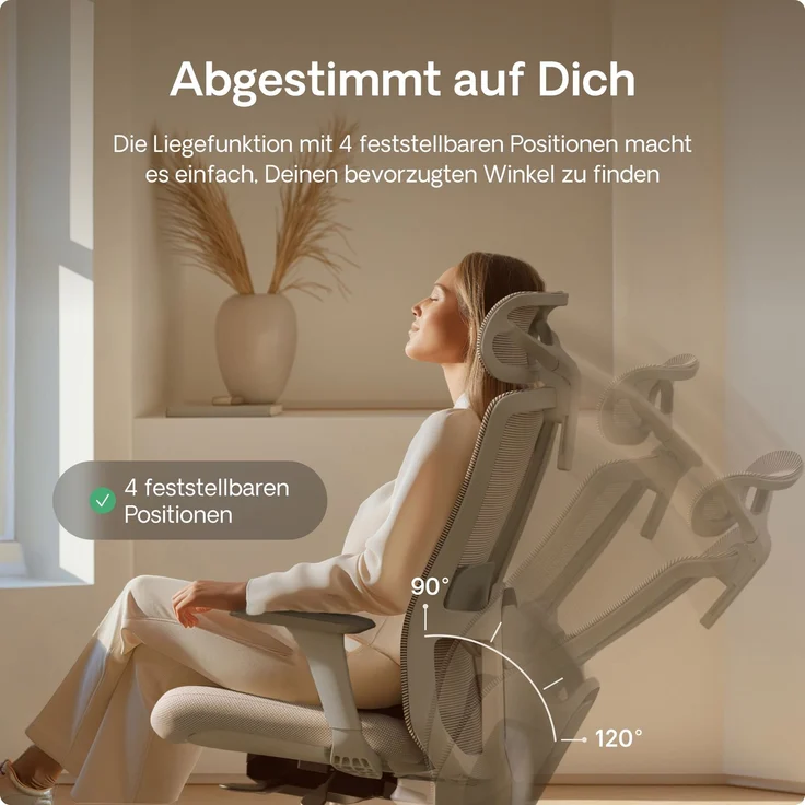 Desktronic Bürostuhl Verstellbarer Ergonomischer SitOne, Grau 4-Dimensional Armlehne, Integrierte 4-Wege-Lendenwirbelstütze – Bild 8