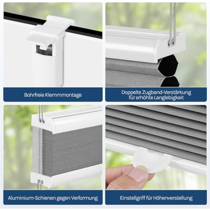 WOLTU Wabenplissee ohne Bohren Verdunklung Thermo Doppelplissee Klemmfix Zweifarbig 105x120 cm Dunkelgrau-weiß, Plissee Faltrollo Sonnen-, Sicht- & Schallschutz, Jalousie Plisseerollo für Fenster & Tür – Bild 7