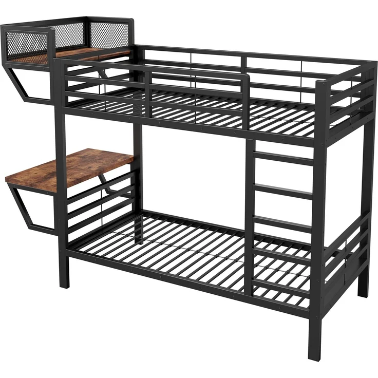 ZUBALIYA Metall-Etagenbett (90 x 200 cm) mit Schreibtisch und Ablagefächern, Lattenrost, platzsparendes Hochbett für Kinder, Jugendliche und Erwachsene, Schwarz – Bild 14