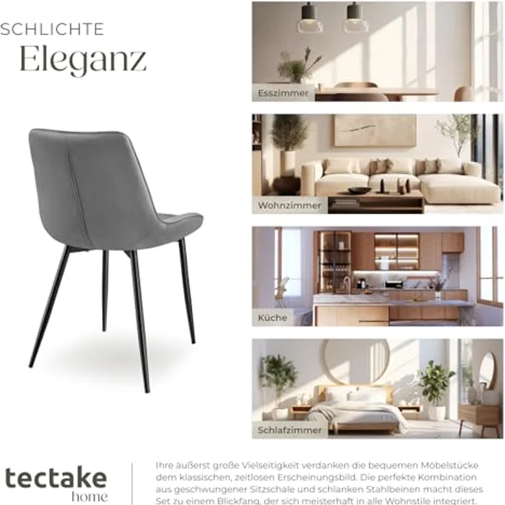 tectake Esszimmerstuhl Set Stuhl (2er Set, 2 St), gepolstert, in Samtoptik – Bild 9