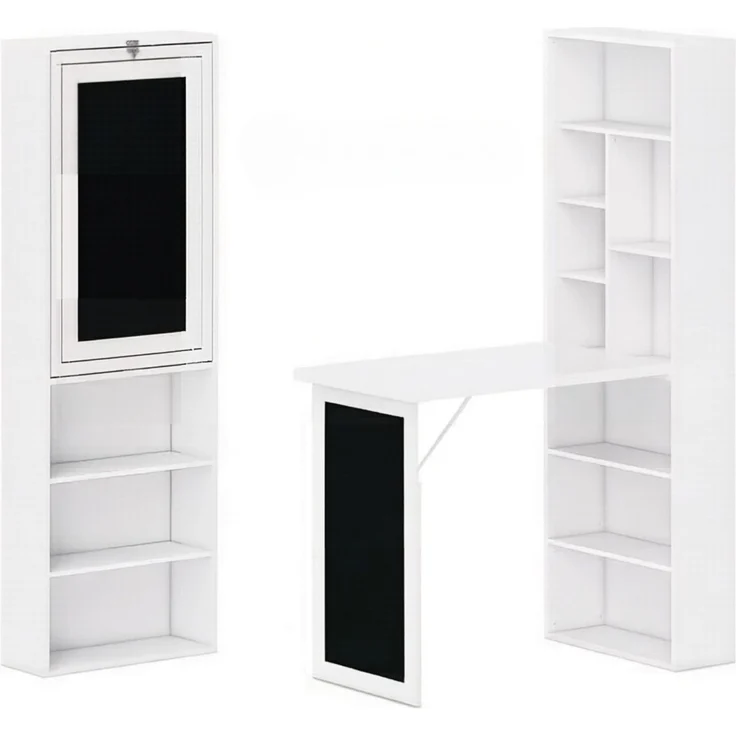 Klappbarer Schreibtisch 98x51x153 cm mit 9 Regalfächern und Schreibtafel – Bild 4