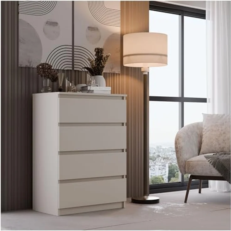 CDF Kommode Kashmir mit 4 Schubladen 97 cm Hoch Sideboard Schmale Komode Schlafzimmerkommode für Flur Büro Schlafzimmer Wohnzimmer Schubladenschrank Regal mit Schubladen Schrank Modernes Möbelstück – Bild 3