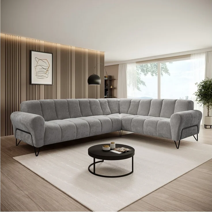 Beautysofa Ecksofa mit Metallbeine in schwarzer VOLARE L, mit höchstem Sitzkomfort, ohne Schlaffunktion – Bild 3