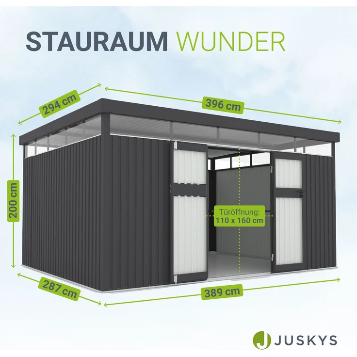 Juskys Gerätehaus Luzern 12 m² - Metall Geräteschuppen mit Türen & Fenstern - wetterfest & abschließbar - Fahrradgarage, Gartenhaus - Anthrazit – Bild 4