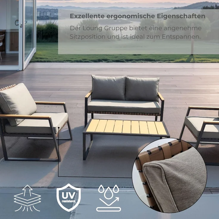 Gartenmöbel Lounge Outdoor Lounge Sitzgruppe Set 4tlg Balkon Lounge Taupe Sahara – Bild 4
