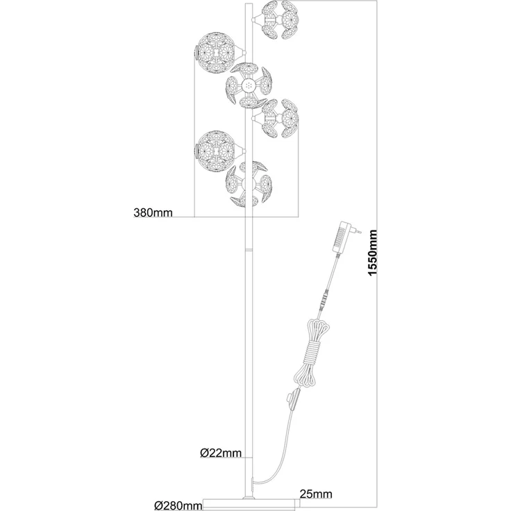 LED Stehleuchte VIRINA Gold mit fünf Kugeln aus K9 Kristallen, Höhe 155cm – Bild 8