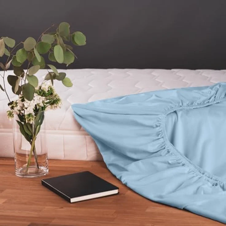 Blumtal® Baumwolle Spannbettlaken für Topper 180x200 cm Basics Jersey - Bettlaken 180x200 cm - Oeko-TEX zertifiziertes Spannbetttuch 180x200 - Topper Spannleintuch 180x200 - Betttuch - Dusk Blue – Bild 4