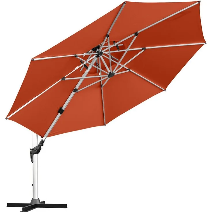 anndora Ampelschirm Sonnenschirm 4 Meter rund mit Aluminiumgestell, Kurbelöffnung - doppeltes Winddach - Streben und Gestell aus Aluminium