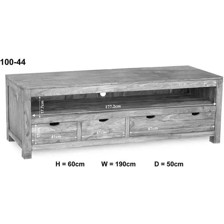 TV-Board Sheesham 190x50x60 grau geölt NATURE GREY #44 – Bild 3