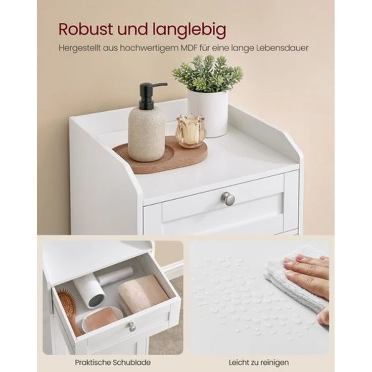 Vasagle Badschrank mit Schublade und Wäschebox, herausnehmbare Innentasche mit Griffen, 40 x 40 x 80,2 cm, wolkenweiß – Bild 4