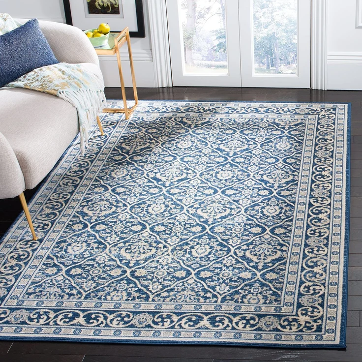SAFAVIEH Traditionell Teppich für Wohnzimmer, Esszimmer, Schlafzimmer - Brentwood Collection, Kurzer Flor, Marineblau und Hellgrau, 122 X 183 cm
