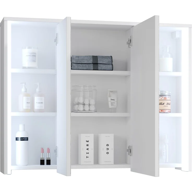 Badezimmerspiegelschrank >Five< LED, Steckdose, in weiß - 86x68x18cm (BxHxT) – Bild 2