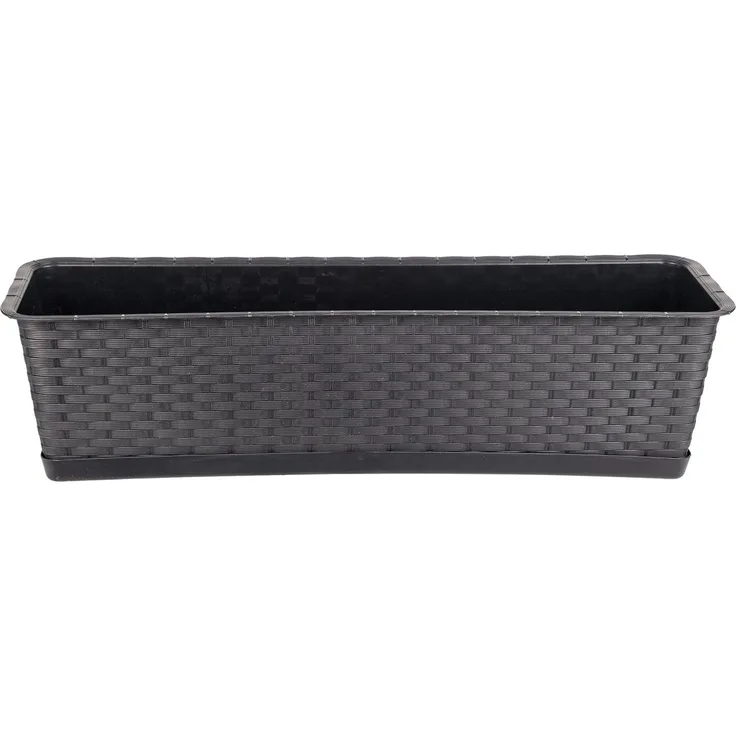 BigDean Blumenkasten Blumenkasten mit Untersetzer 80 cm Rattan-Optik Balkonkasten