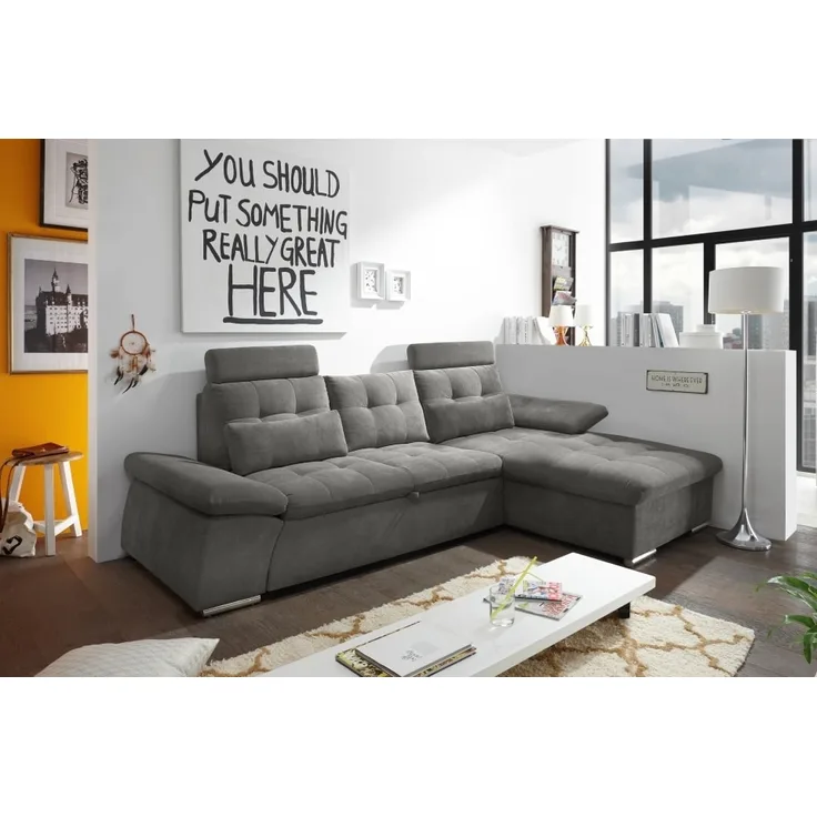 ED Exciting Design Nalo – Modernes Schlafsofa mit Bettkasten, verstellbaren Armlehnen und luxuriöser Uran Mikrofaser. Inklusive zwei Kopfstützen, in verschiedenen Farben wählbar