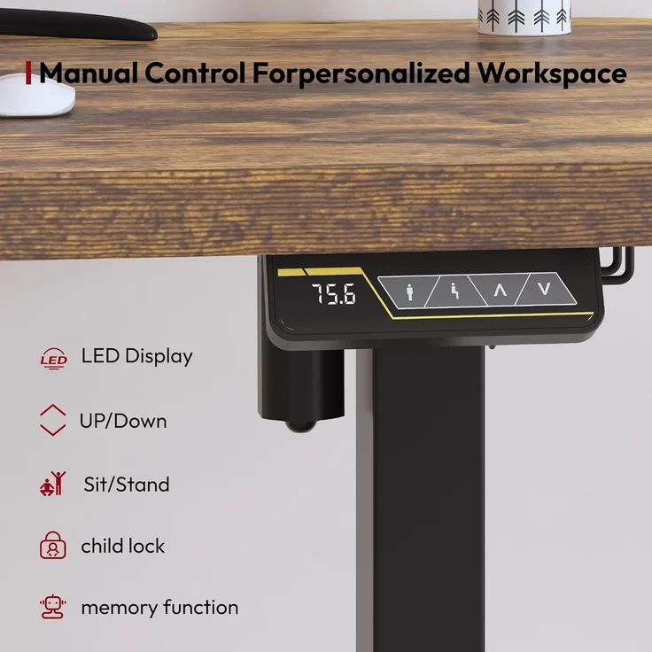 SANODESK Höhenverstellbarer Schreibtisch 160x60 cm mit Memory-Funktion, Elektrischer Steh-Sitz Tisch für Heimbüro, Ergonomischer Computertisch mit Modernem Design und Vierteiliger Tischplatte, braun – Bild 7