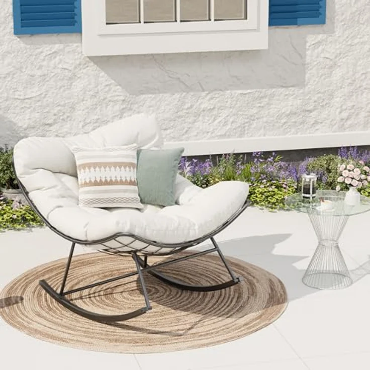 GarveeHome Schaukelstuhl Oversized, Schaukelsessel mit dickem Kissen & Metallrahmen, Relaxsessel für Poolside, Garten und Hinterhof, Tragfähigkeit – Bild 7