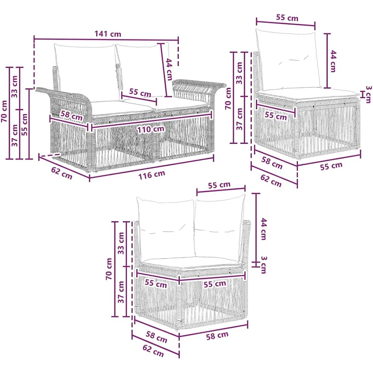 vidaXL Gartensofa-set 6 stk. 6-Sitzer Schwarz Poly-Rattan 3434926 – Bild 3